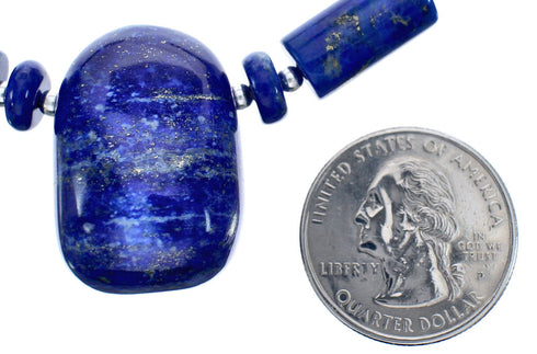 Southwest Sterling Silver Lapis Bead Necklace And Pendant KX120894